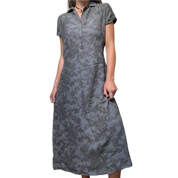 Vintage CP Shades Floral Victorian Button Down Short Sleeve Maxi Dress Grey M - Picture 1 of 5